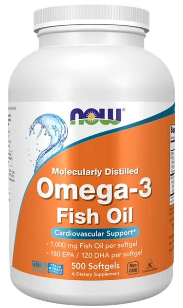 Omega-3 Fish Oil Molecularly Distilled - 500 softgels - NOW Foods - Papildai