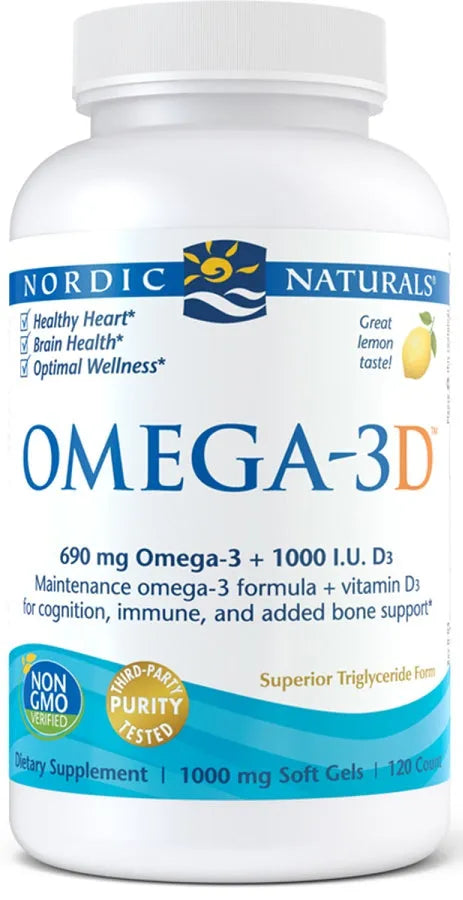 Omega-3D 690mg Lemon - 120 softgels - Nordic Naturals - Papildai