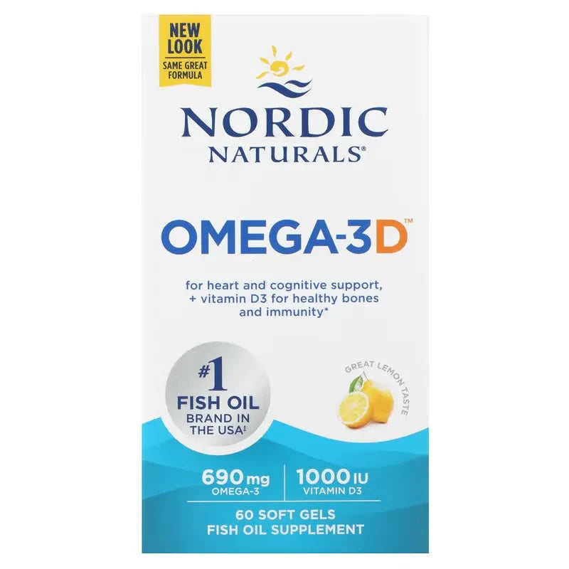Omega-3D 690mg Lemon - 60 softgels - Nordic Naturals - Papildai