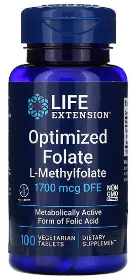 Optimized Folate 1700mcg - 100 vegetarian tabs - Life Extension - Papildai