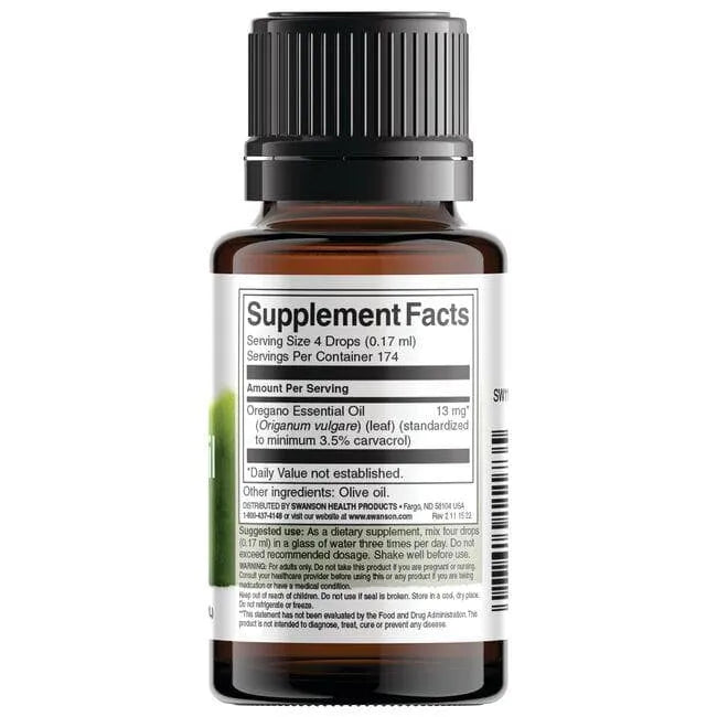 Oregano Oil Liquid Extract - Raudonėlio ekstraktas - 29.6 ml - Swanson - Papildai