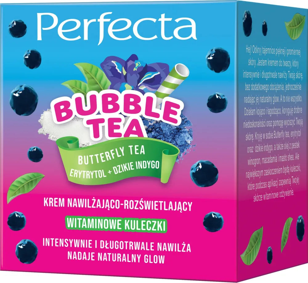PERFECTA Bubble Tea Drėkinantis ir Šviesinantis Veido Kremas Drugelių Arbata Eritritolis + Laukinis Indigo 50 ml