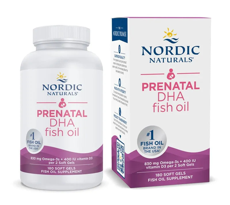 Prenatal DHA 830mg Omega-3 + 400 IU D3 Unflavored - 180 softgels - Nordic Naturals - Papildai