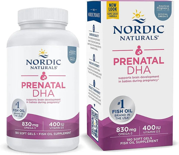 Prenatal DHA 830mg Omega-3 + 400 IU D3 Unflavored - 180 softgels - Nordic Naturals - Papildai