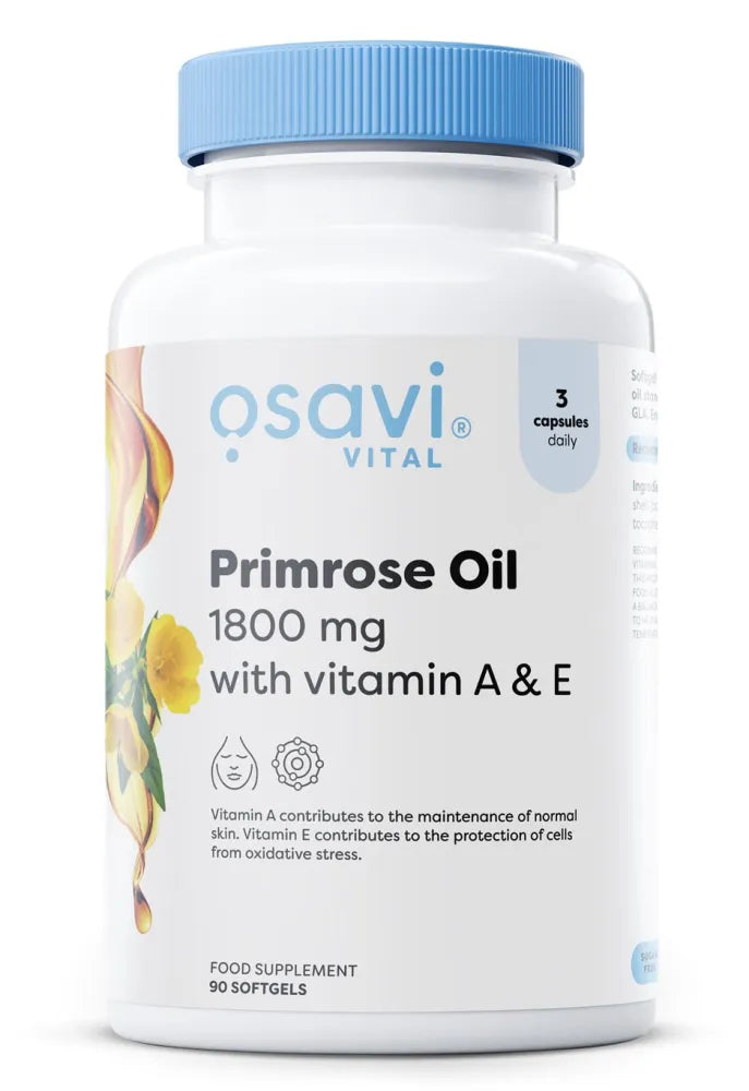 Primrose Oil with Vitamin A & E 1800mg - 90 softgels - Osavi - Papildai