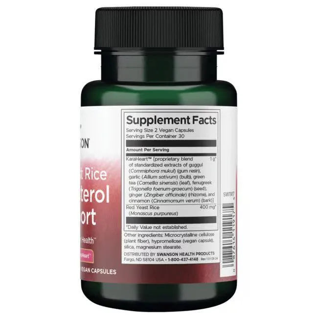 Red Yeast Rice Cholesterol Support - N60 - Raudonųjų mielių ryžiai - Swanson - Papildai