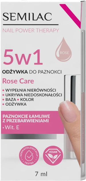 SEMILAC Nail Strengthener Power Therapy 5in1 Rožių priežiūra 7 ml - Kosmetika