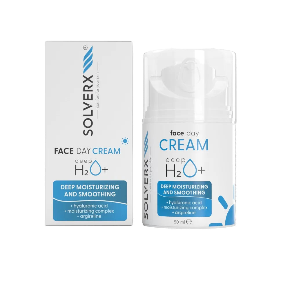 SOLVERX Deep H2O+ Giliai drėkinanti kremas dienai - sausai ir dehidratuotai odai 50 ml - Kosmetika