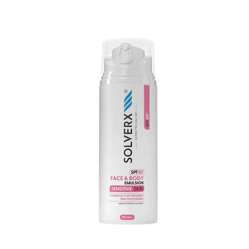SOLVERX Sensitive Skin Protective Emulsion for Sunbathing Face and Body SPF50+ 150 ml - Kosmetika