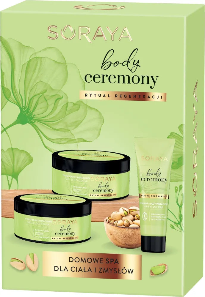 SORAYA Body Ceremony Pistachio Gift Set (Body Scrub + Butter + Hand Cream) - Kosmetika