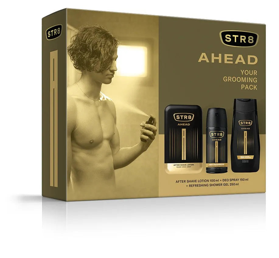 STR 8 Ahead dovanų rinkinys (Aftershave 100ml + Deo purškiklis 150ml + Dušo gelis 250ml) - Kosmetika