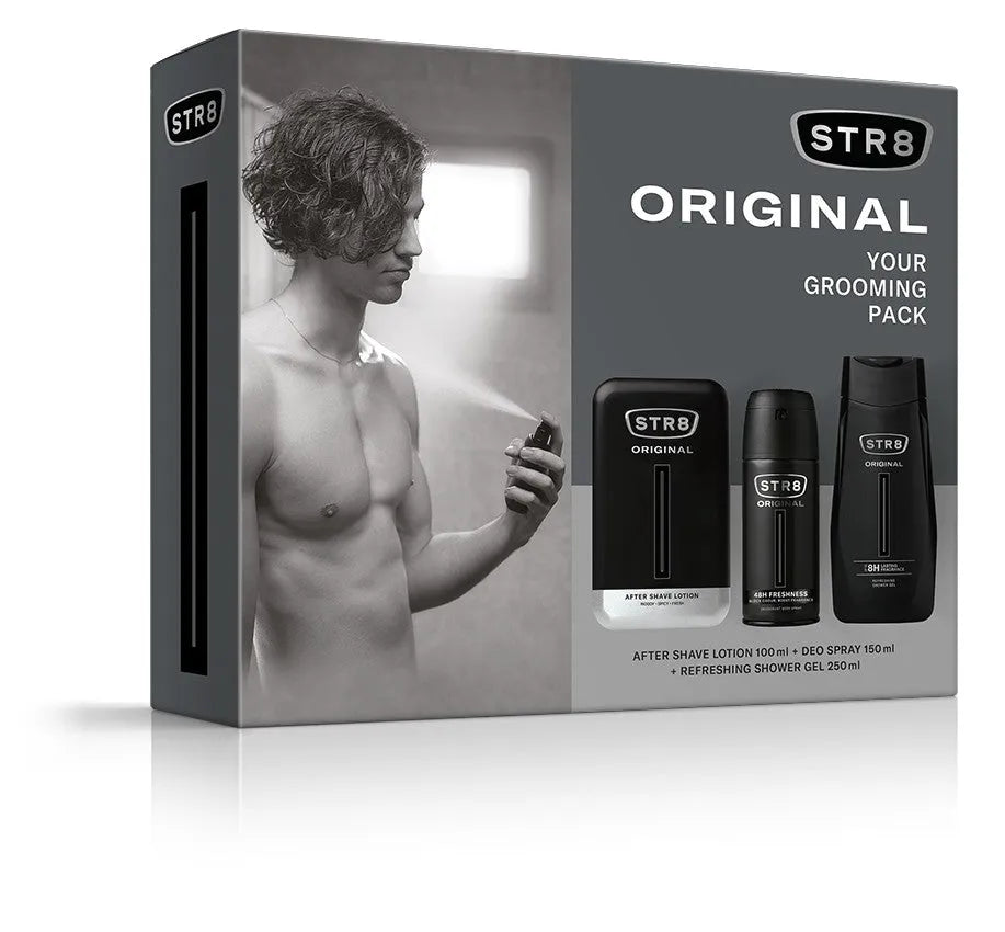 STR 8 Original dovanų rinkinys (Aftershave 100ml + Deo purškiklis 150ml + Dušo gelis 250ml) - Kosmetika