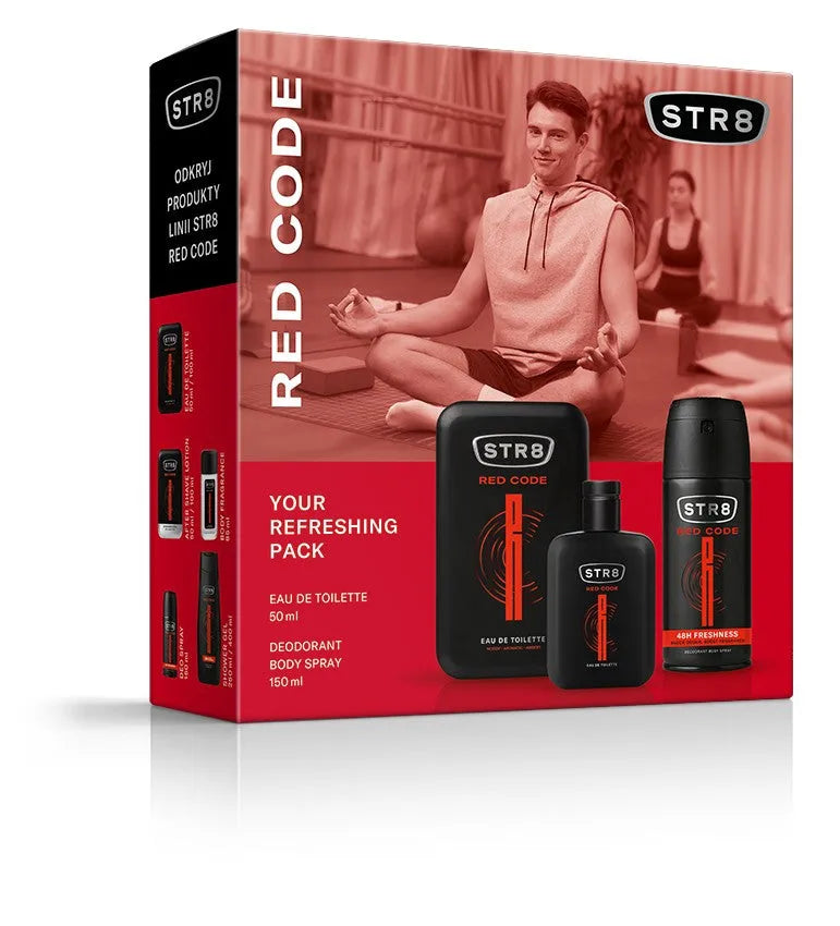 STR 8 Red Code dovanų rinkinys (Eau de Toilette 50ml + Deo purškiklis 150ml) - Kosmetika
