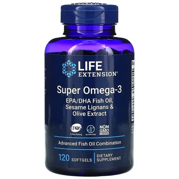 Super Omega-3 EPA/DHA Fish Oil Sesame Lignans & Olive Extract - 120 softgels - Life Extension - Papildai