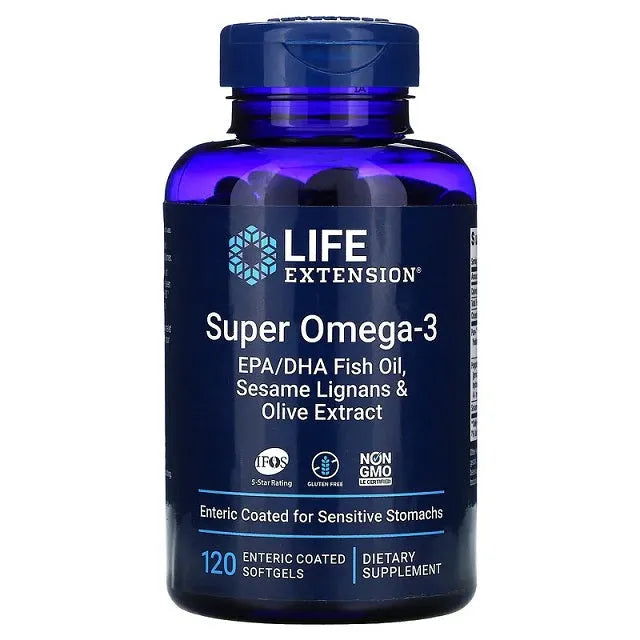 Super Omega-3 EPA/DHA with Sesame Lignans & Olive Extract - 120 enteric coated softgels - Life Extension - Papildai