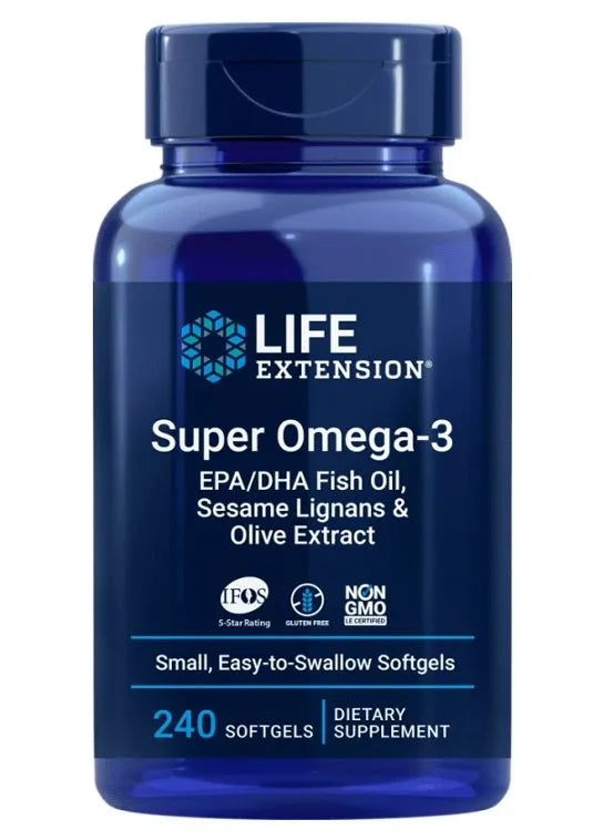 Super Omega-3 EPA/DHA with Sesame Lignans & Olive Extract - 240 softgels - Life Extension - Papildai