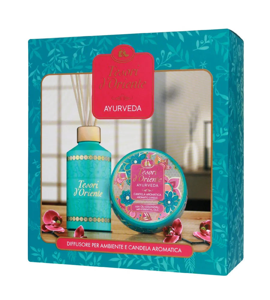 TESORI Ayurveda gift set sticks 200 ml + scented candle 109 g - Medicinos ir slaugos prekės