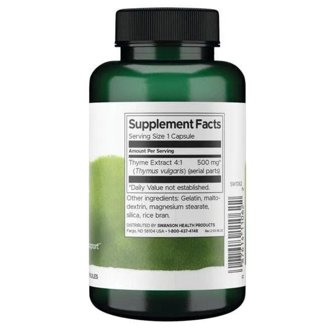 Thyme Leaf - Kvėpavimo sistemai - 500 mg - N120 - Čiobrelio lapas - Swanson - Papildai