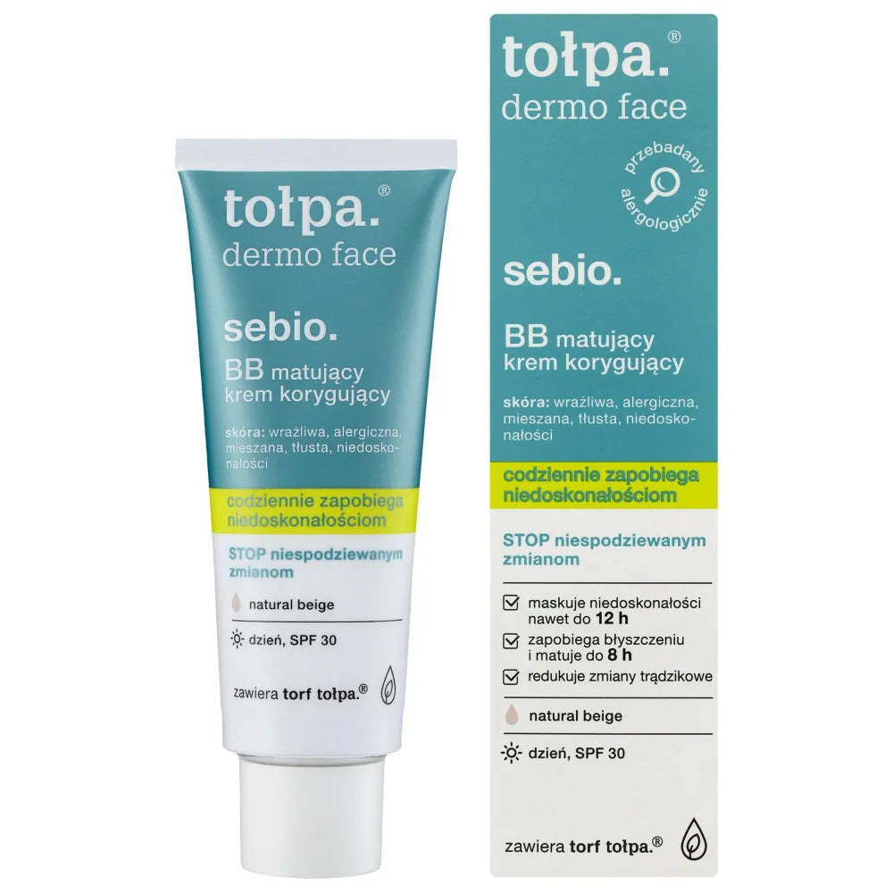 TOŁPA Dermo Face Sebio Mattifying BB Korreguojantis Kremas Dienai SPF30 - natūralus bežinis 40 ml - Kosmetika