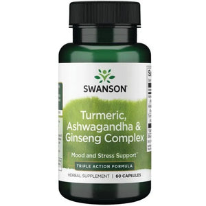 Turmeric Ashwagandha & Ginseng Complex - N60 - Ciberžolė ašvaganda ir ženšenis - Swanson - Papildai