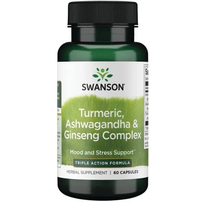 Turmeric Ashwagandha & Ginseng Complex - N60 - Ciberžolė ašvaganda ir ženšenis - Swanson - Papildai