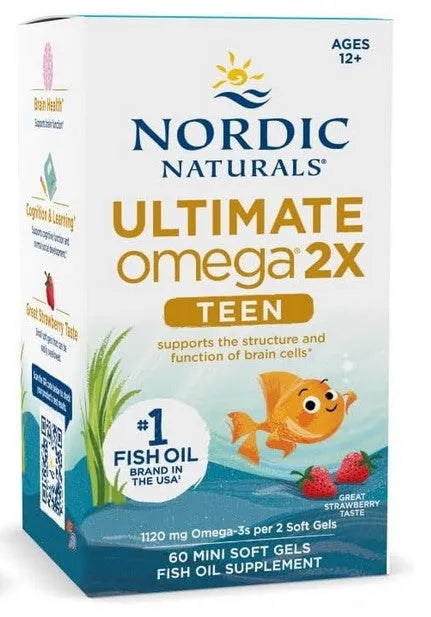 Ultimate Omega 2X Fish Oil TEEN Strawberry - 60 mini softgels - Nordic Naturals - Papildai