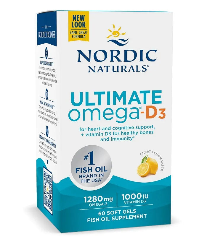 Ultimate Omega-D3 Fish Oil 1280mg Lemon - 60 softgels - Nordic Naturals - Papildai