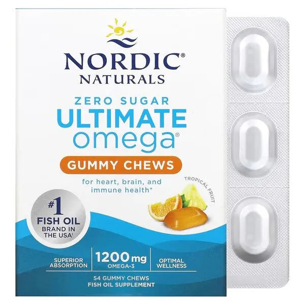 Ultimate Omega Gummy Chews 1200mg Tropical Fruit - 54 gummies - Nordic Naturals - Papildai