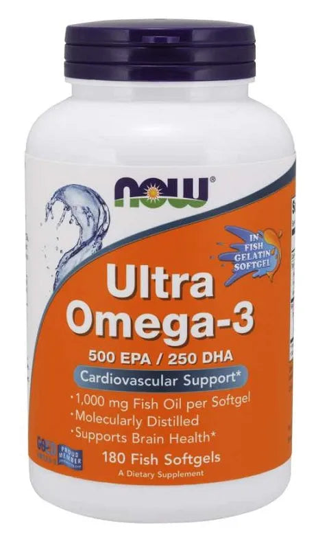 Ultra Omega-3 (In Fish Gelatin Softgels) - 180 softgels - NOW Foods - Papildai