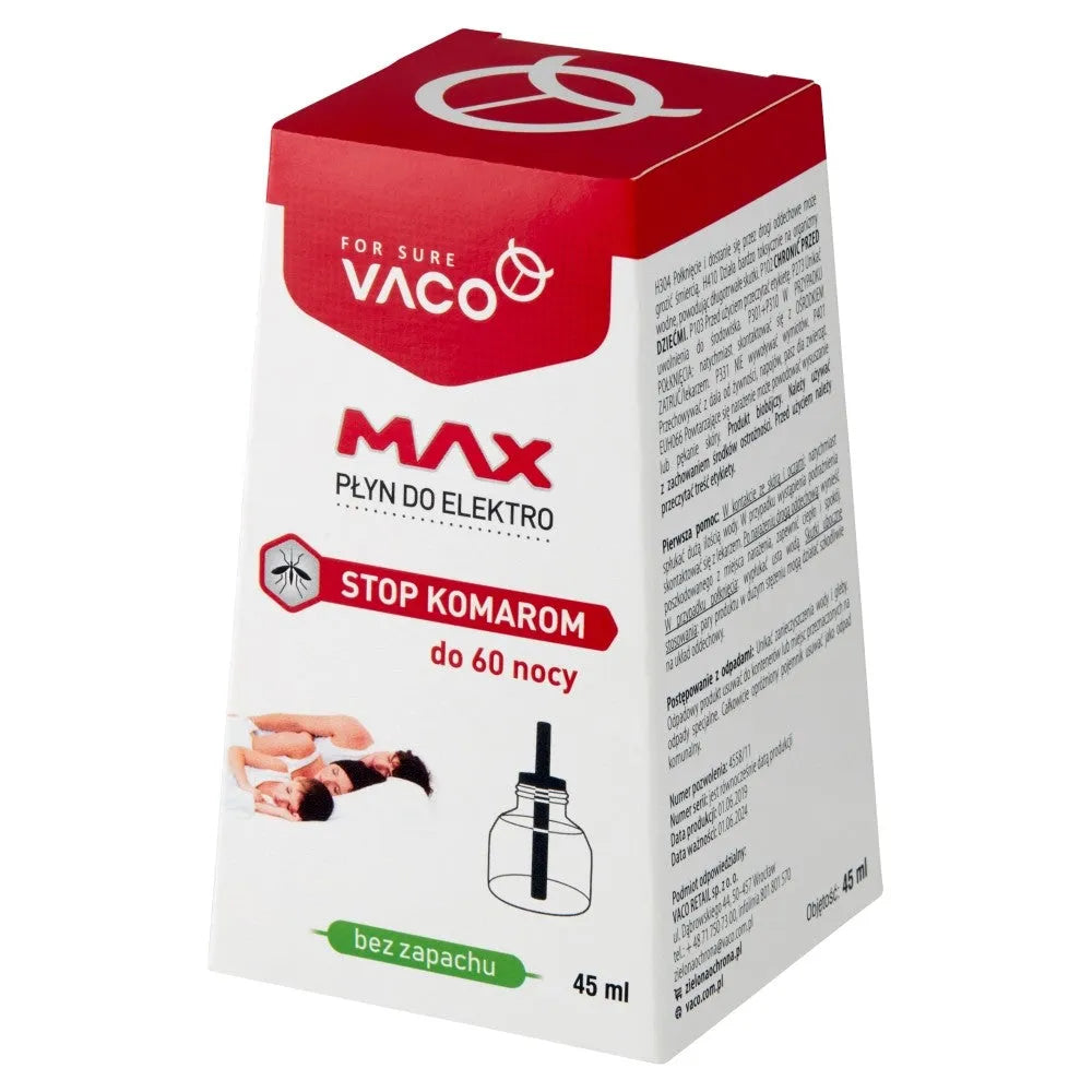 VACO MAX Electro Liquid Nuo Uodų (60 naktų) - bekvapis 45ml - Medicinos ir slaugos prekės