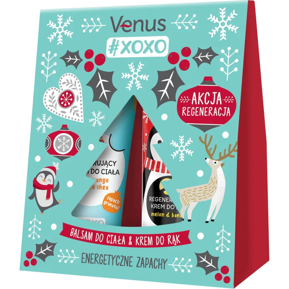 VENUS Xoxo Action Regeneration Dovanų rinkinys - Regeneruojantis kūno losjonas 250 ml + Regeneruojanti rankų kremas 100