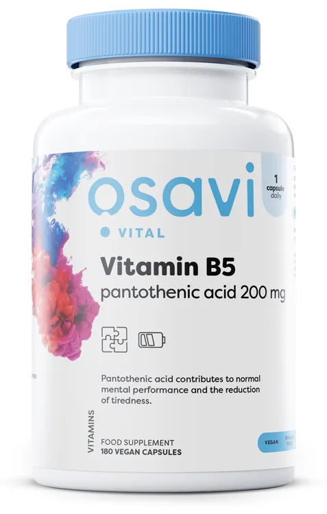 Vitamin B5 Pantothenic Acid 200mg - 180 vegan caps - Osavi - Papildai