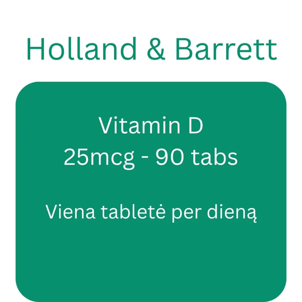 Vitamin D 25mcg - 90 tabs - Holland & Barrett - Papildai