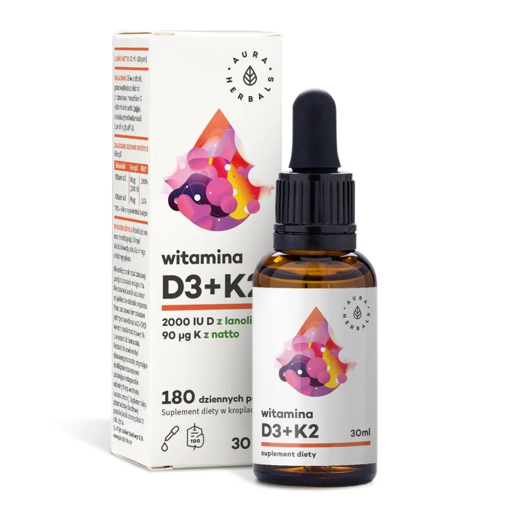 Vitamin D3 2000IU + K2 MK-7 30 ml - AURA HERBALS - Papildai