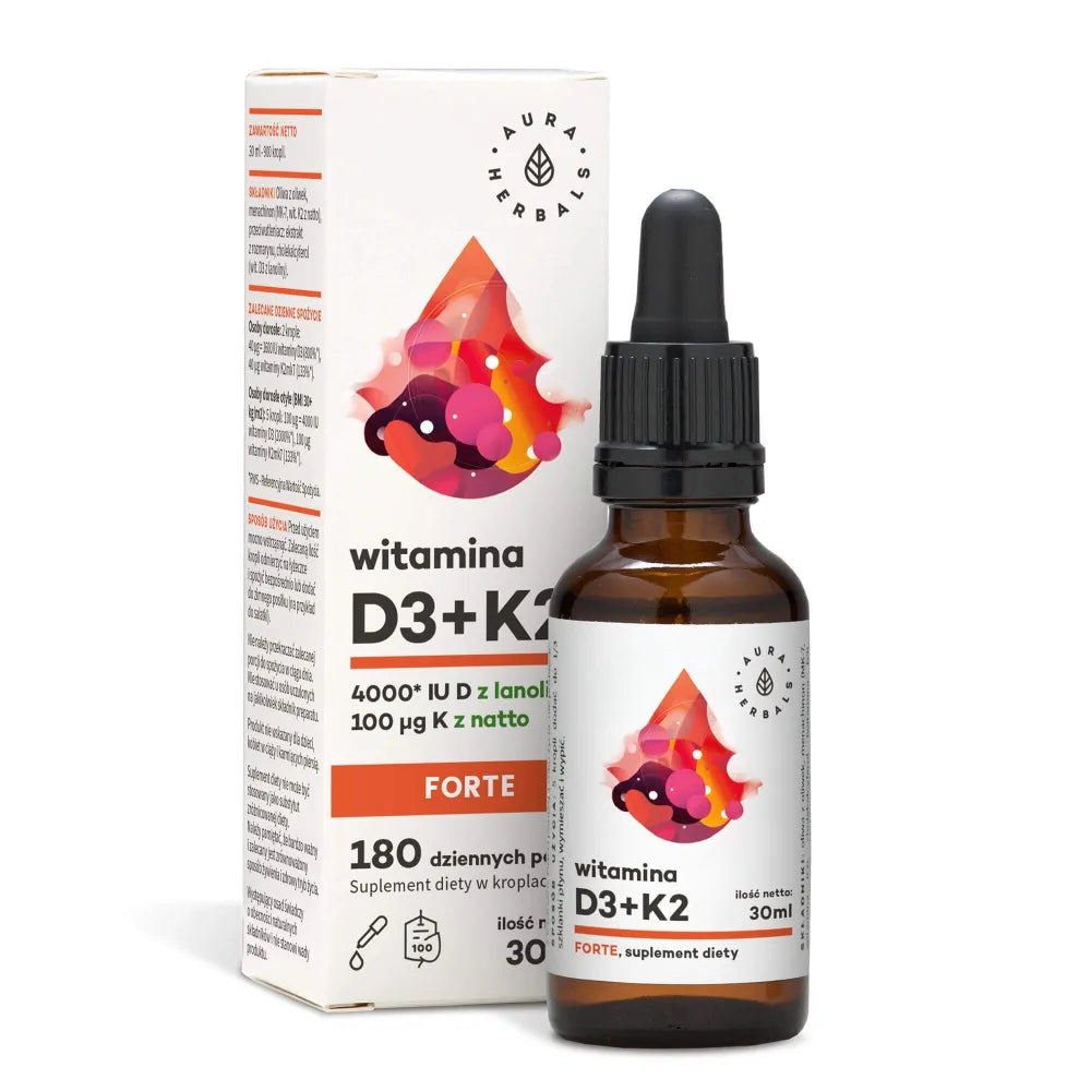 Vitamin D3 4000 IU + K2 forte drops 30 ml - AURA HERBALS - Papildai