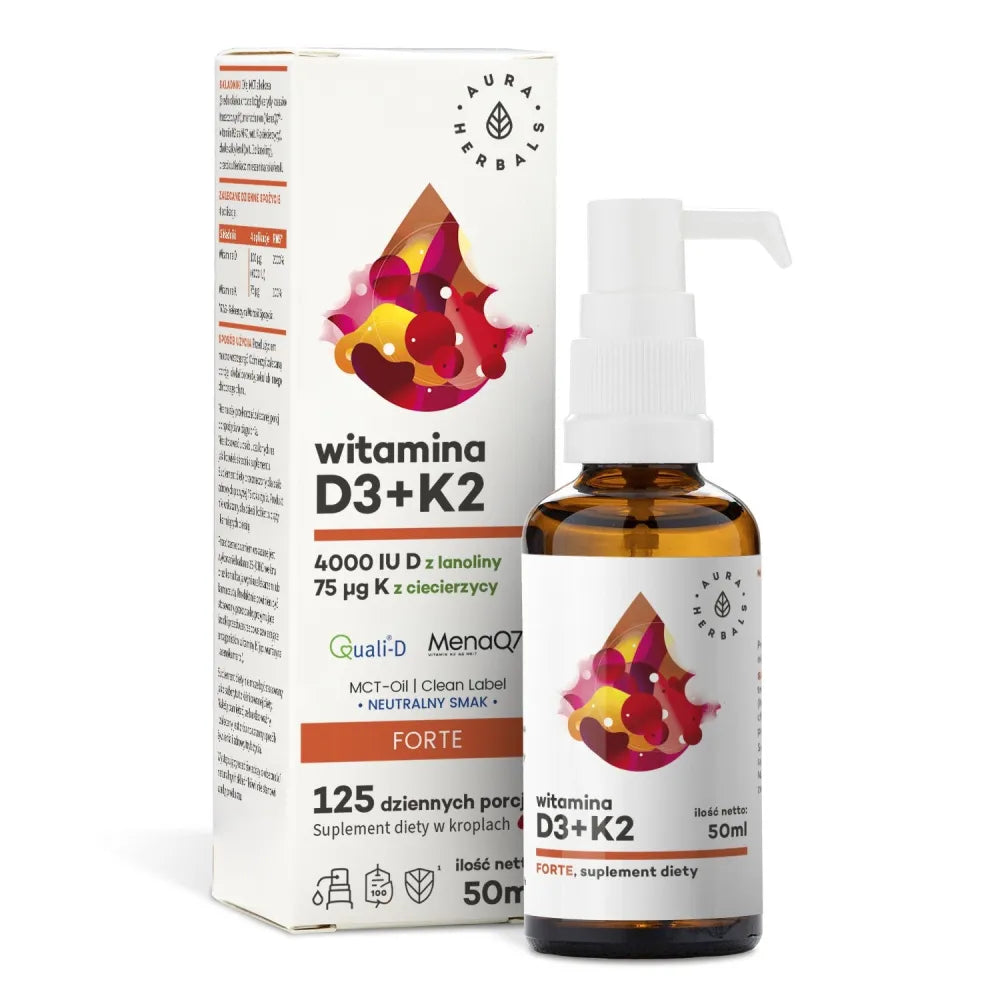 Vitamin D3 4000+ K2 drops 50 ml - AURA HERBALS - Papildai