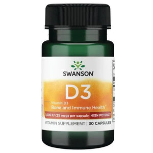 Vitamin D3 - Didelio stiprumo - 1000 IU - 25 mcg - N30 - Swanson - Papildai