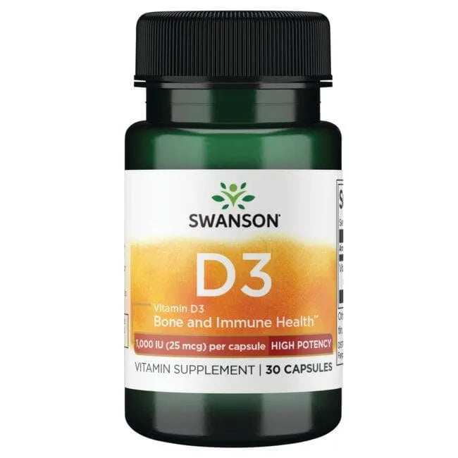 Vitamin D3 - Didelio stiprumo - 1000 IU - 25 mcg - N30 - Swanson - Papildai