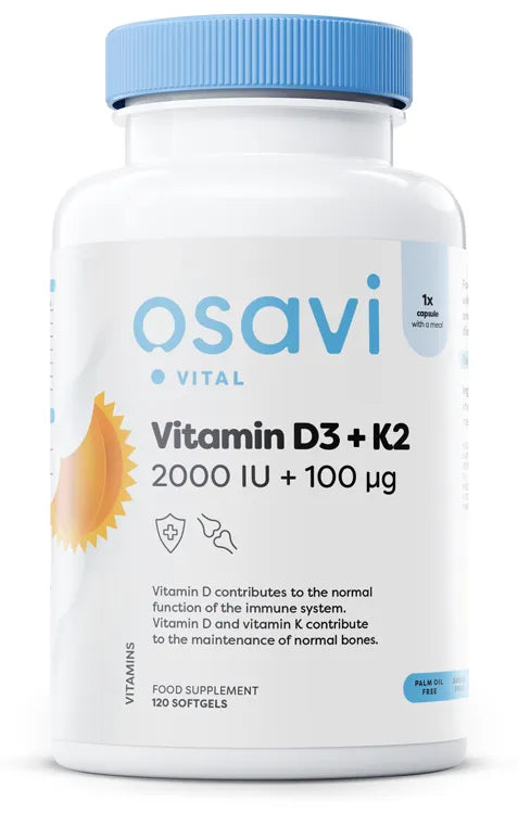 Vitamin D3 + K2 2000IU + 100mcg - 120 softgels - Osavi - Papildai
