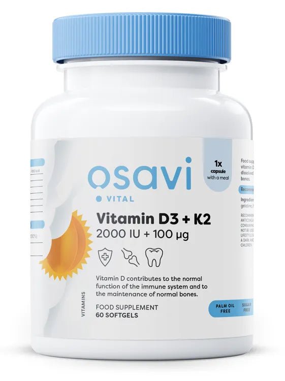 Vitamin D3 + K2 2000IU + 100mcg - 60 softgels - Osavi - Papildai