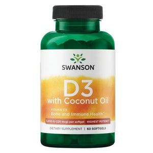 Vitamin D3 with Coconut Oil - 5000 IU - 125 mcg - N60 - Swanson - Papildai