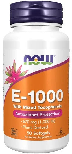 Vitamin E-1000 - Natural (Mixed Tocopherols) - 50 softgels - NOW Foods - Papildai