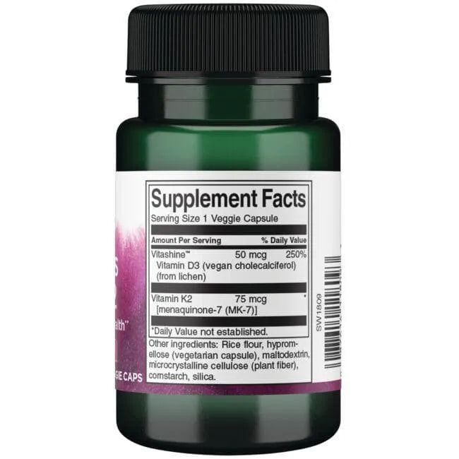 Vitamins D3 & K2 - 2,000 IU - 75 mcg - N60 - Swanson - Papildai