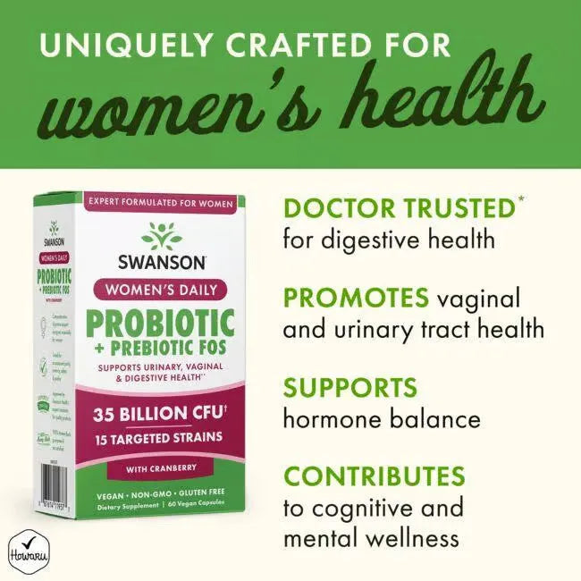 Women’s Daily Probiotic + Prebiotic FOS - N60 - Moterims - Probiotikai - Prebiotikai - Swanson - Papildai