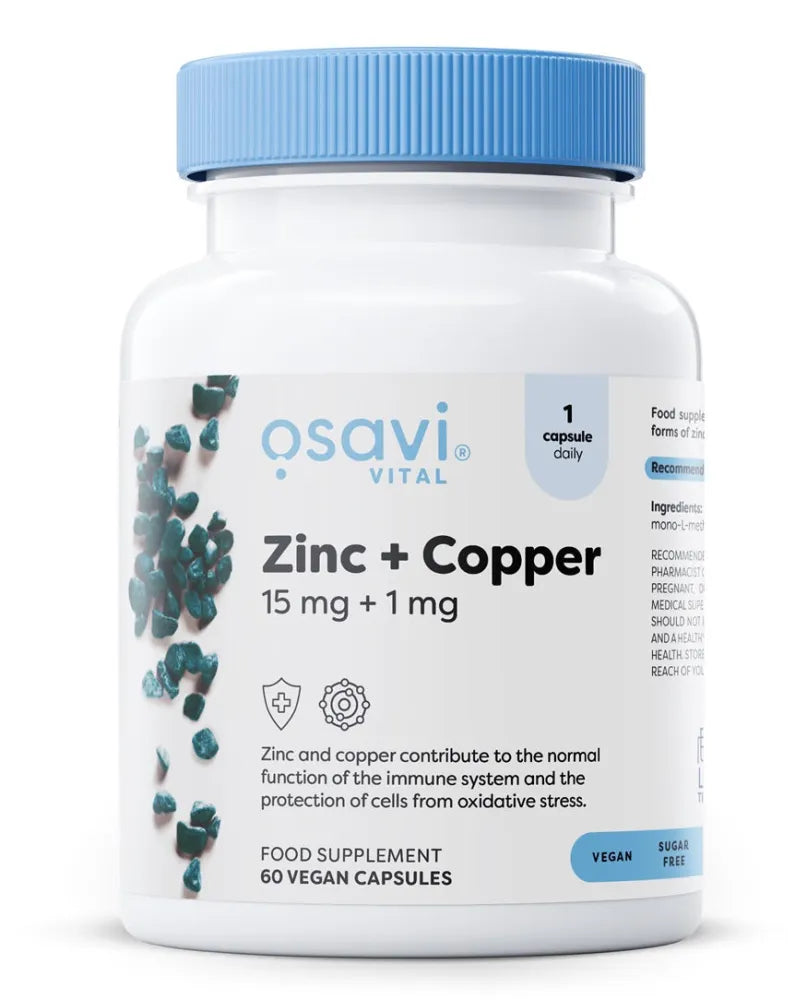 Zinc + Copper 15mg + 1mg - 60 vegan caps - Osavi - Papildai