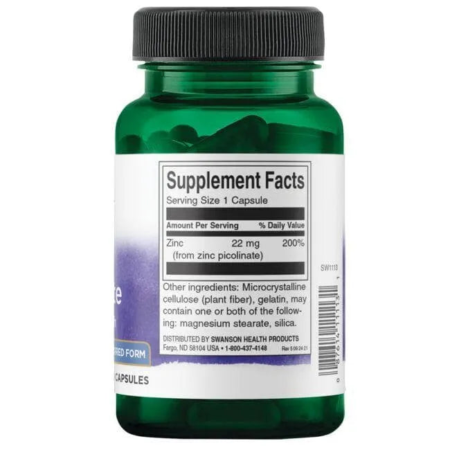 Zinc Picolinate - Cinko pikolinatas - 22 mg - N60 - Swanson - Papildai